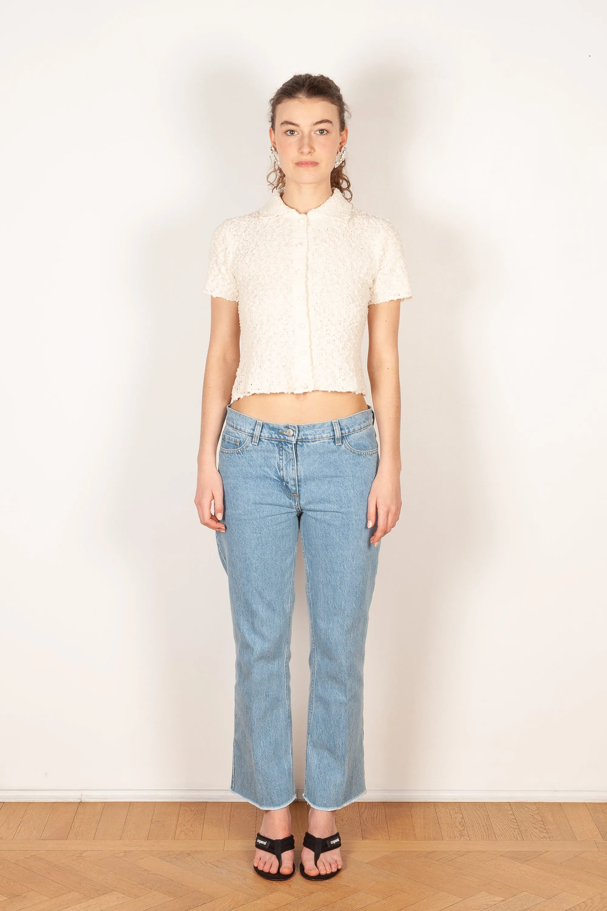 Cropped denim flare pants