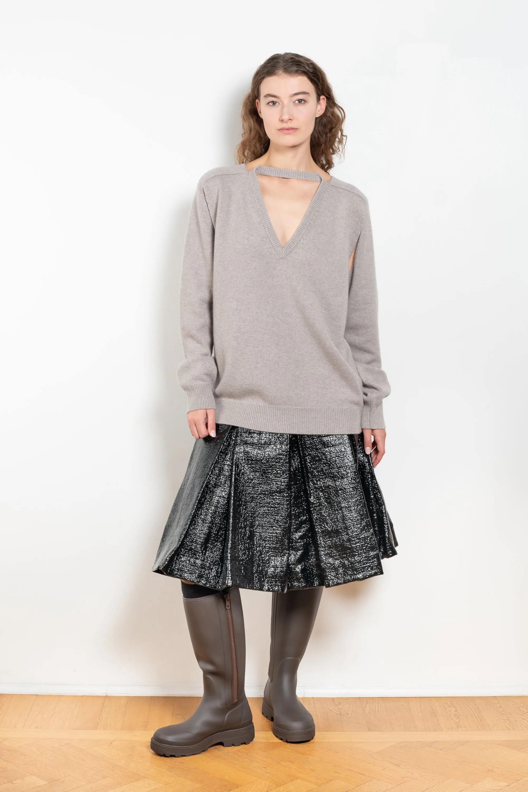 Lacquered Pleated Skirt