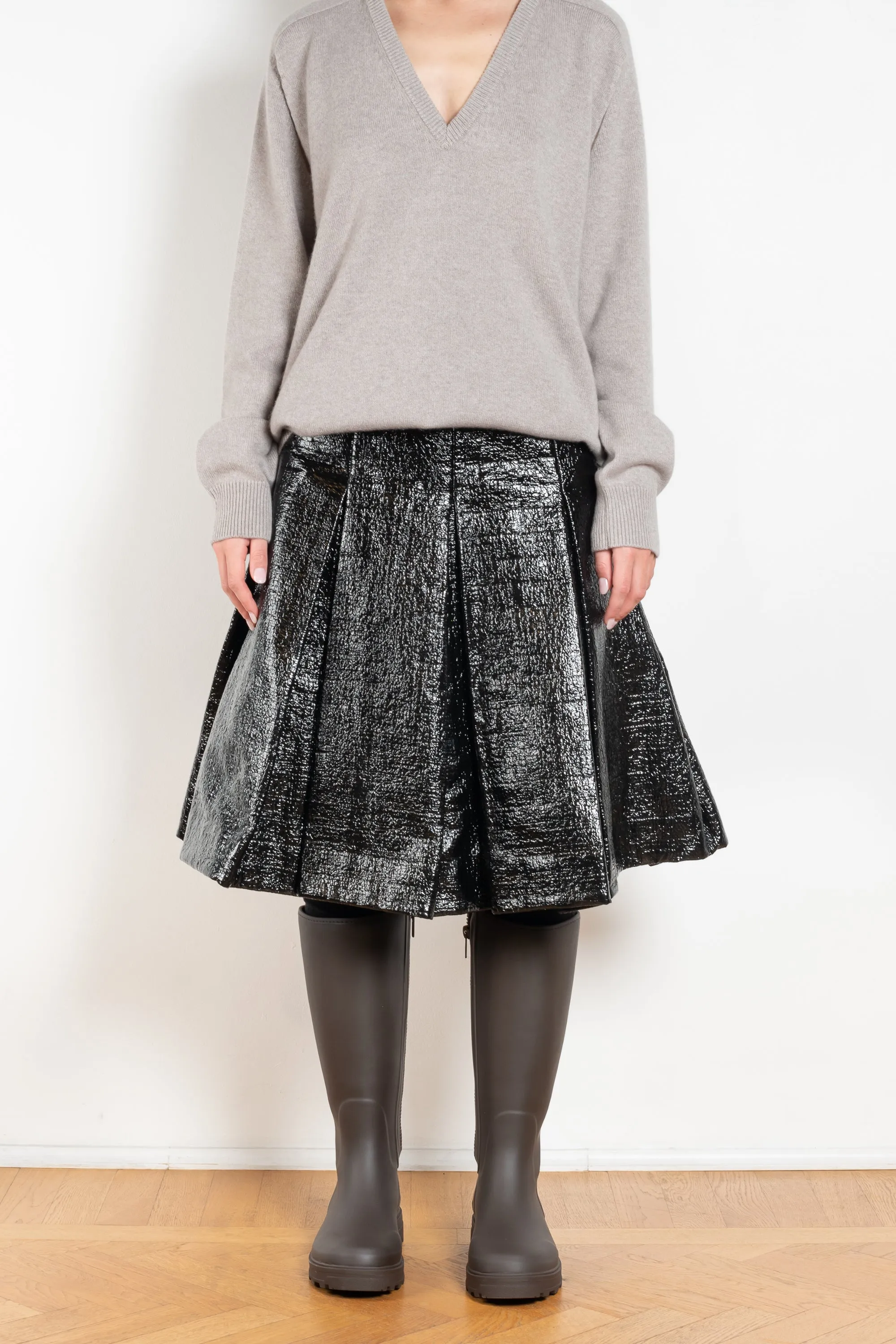 Lacquered Pleated Skirt