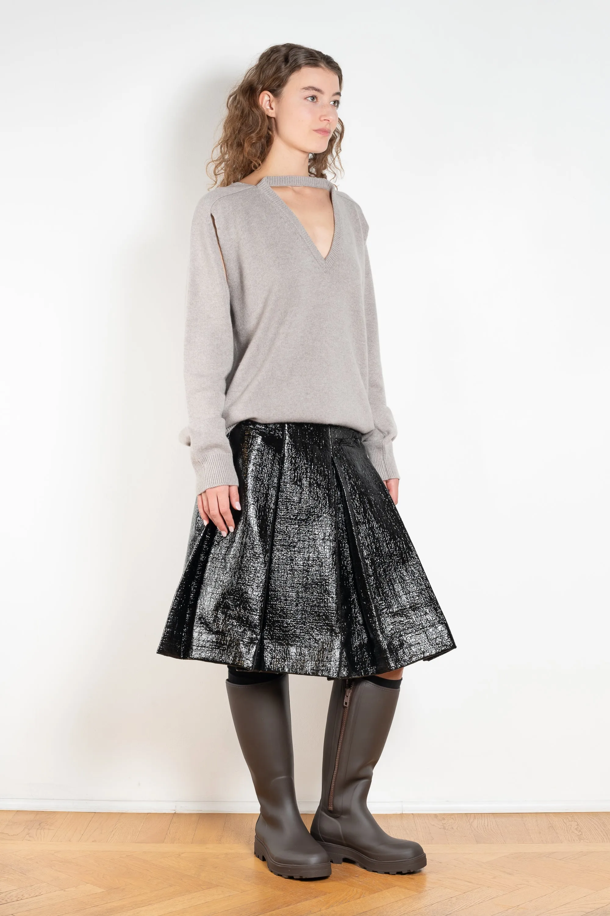 Lacquered Pleated Skirt