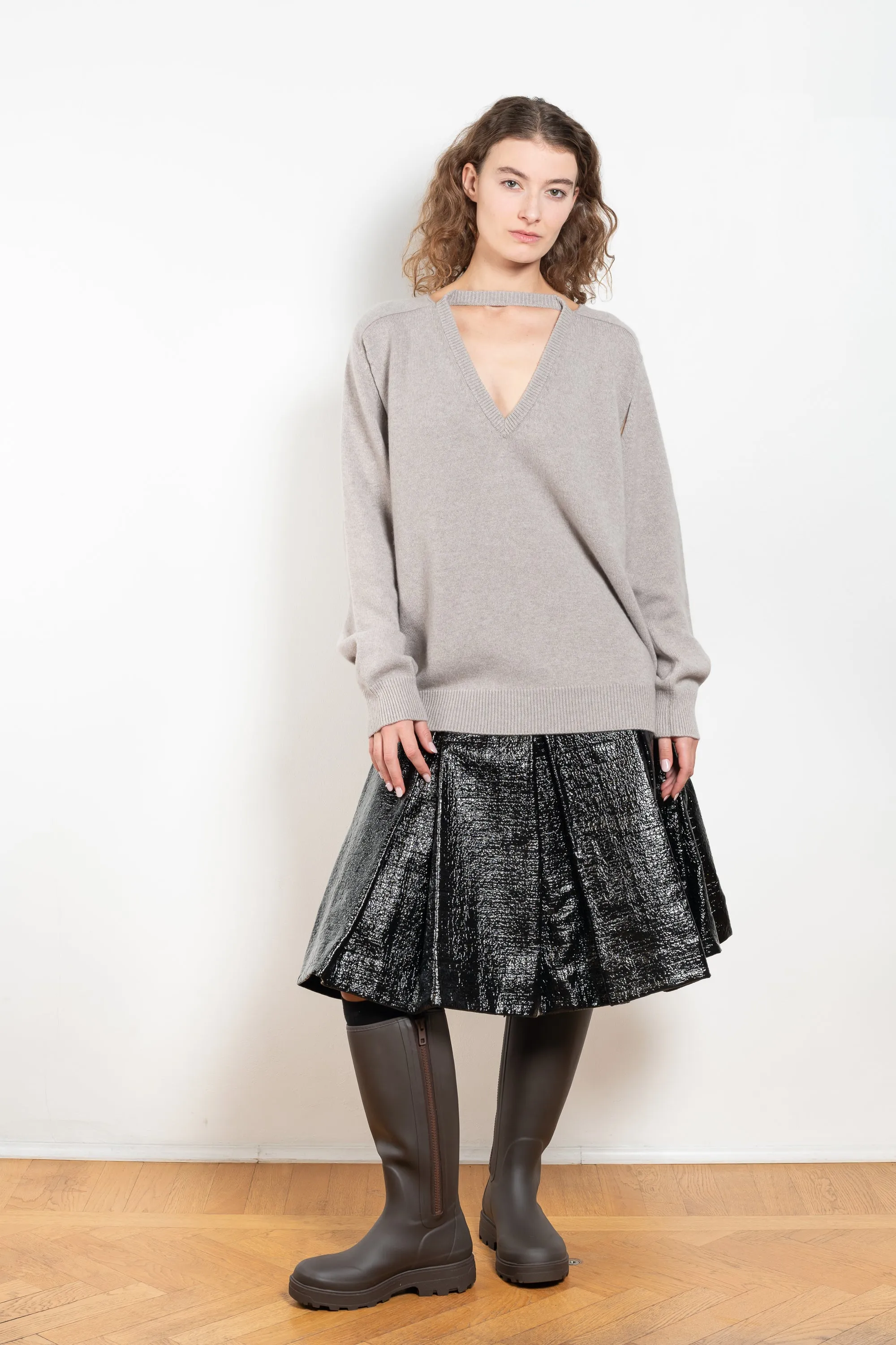 Lacquered Pleated Skirt