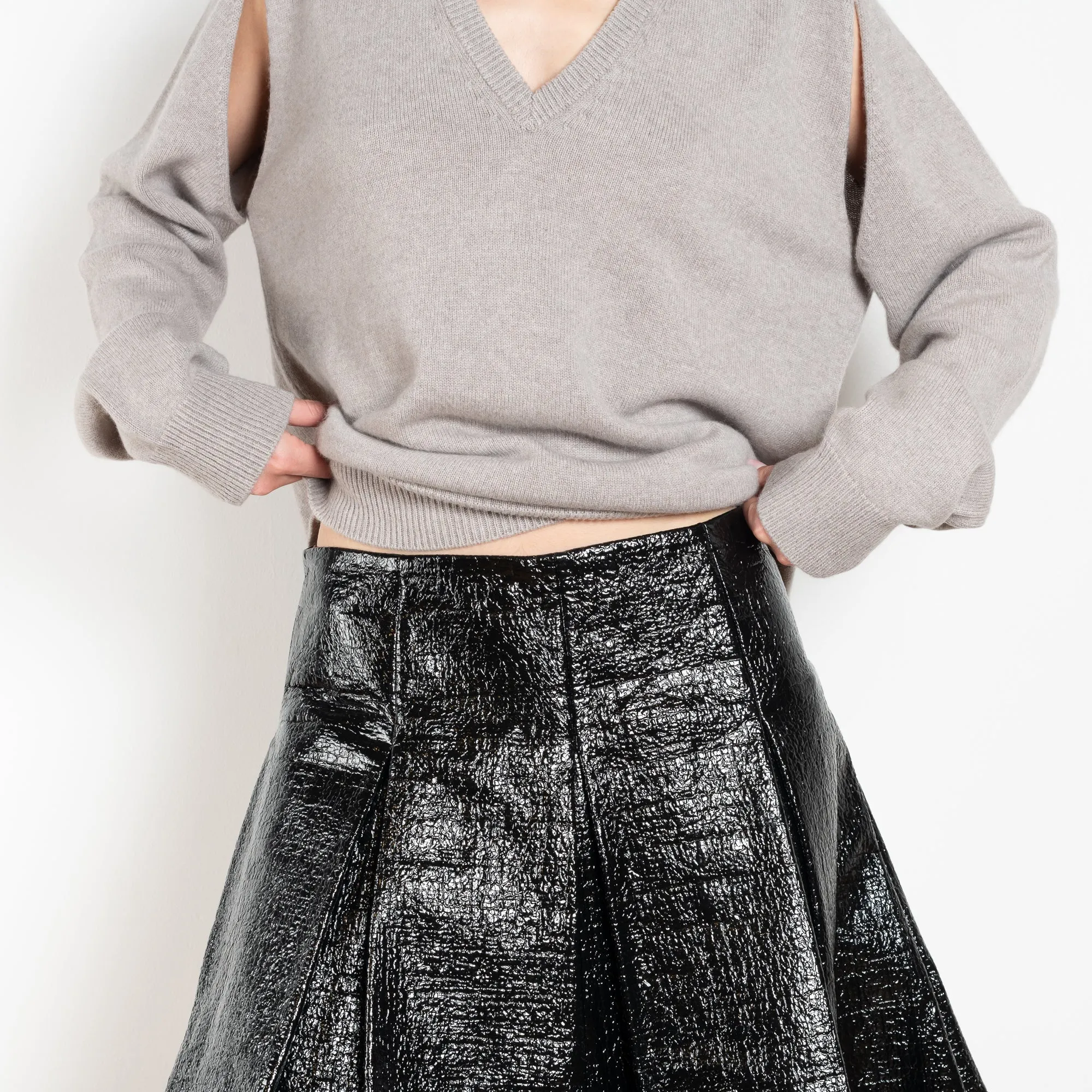 Lacquered Pleated Skirt
