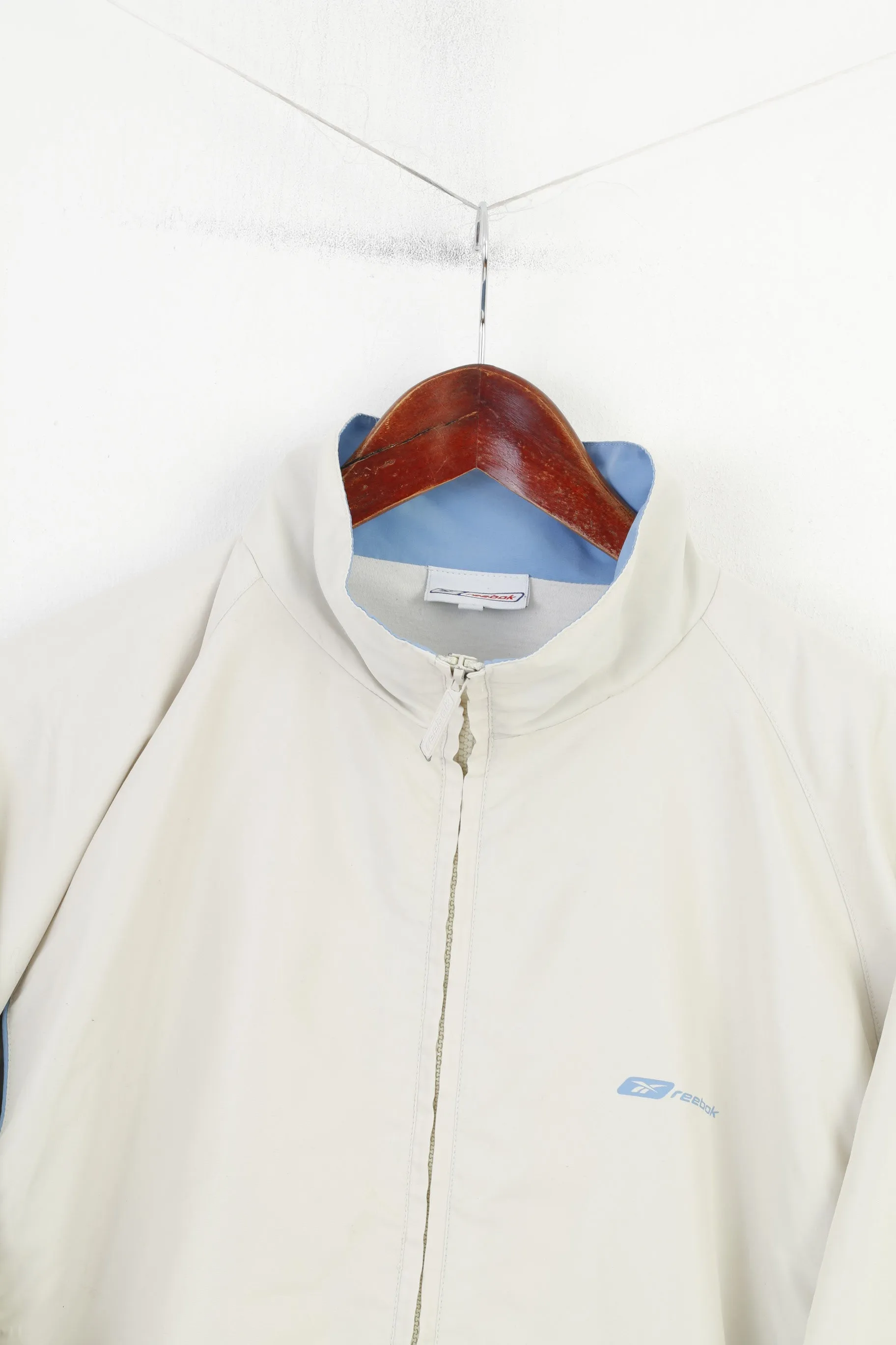 Reebok Men XL Jacket Full Zipper Cream Vintage Pockets 90s Outwear Top