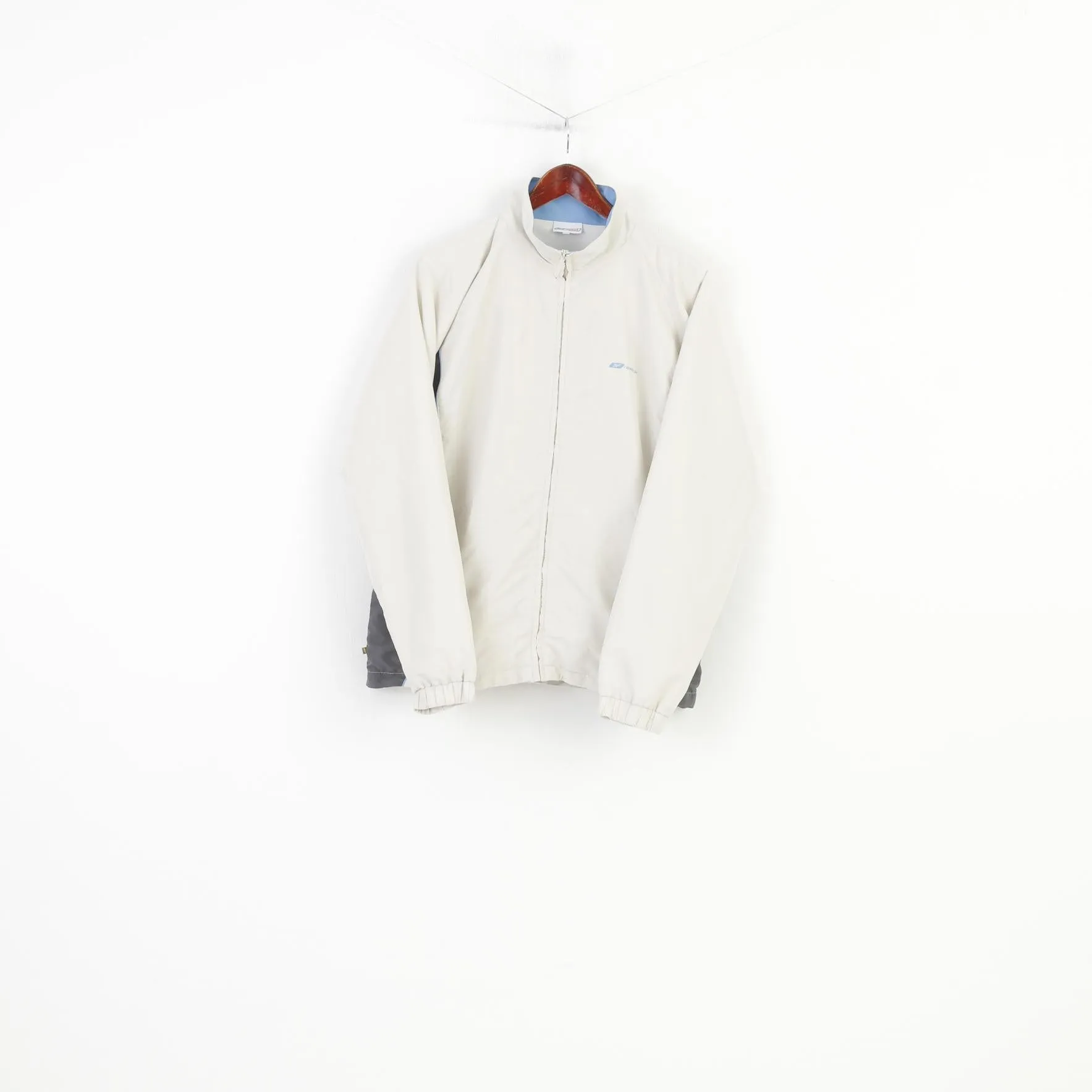 Reebok Men XL Jacket Full Zipper Cream Vintage Pockets 90s Outwear Top