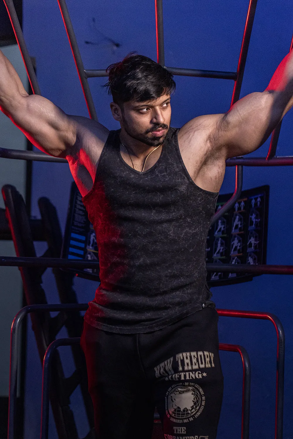 Washed Muscle-Up Ribbed Tank - Black