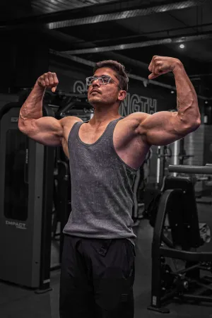 Washed Muscle-Up Ribbed Tank - Grey